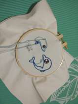 Finished needle and thread embroidery cute pattern two Blue Dolphins modern simple bedroom pure handmade painting