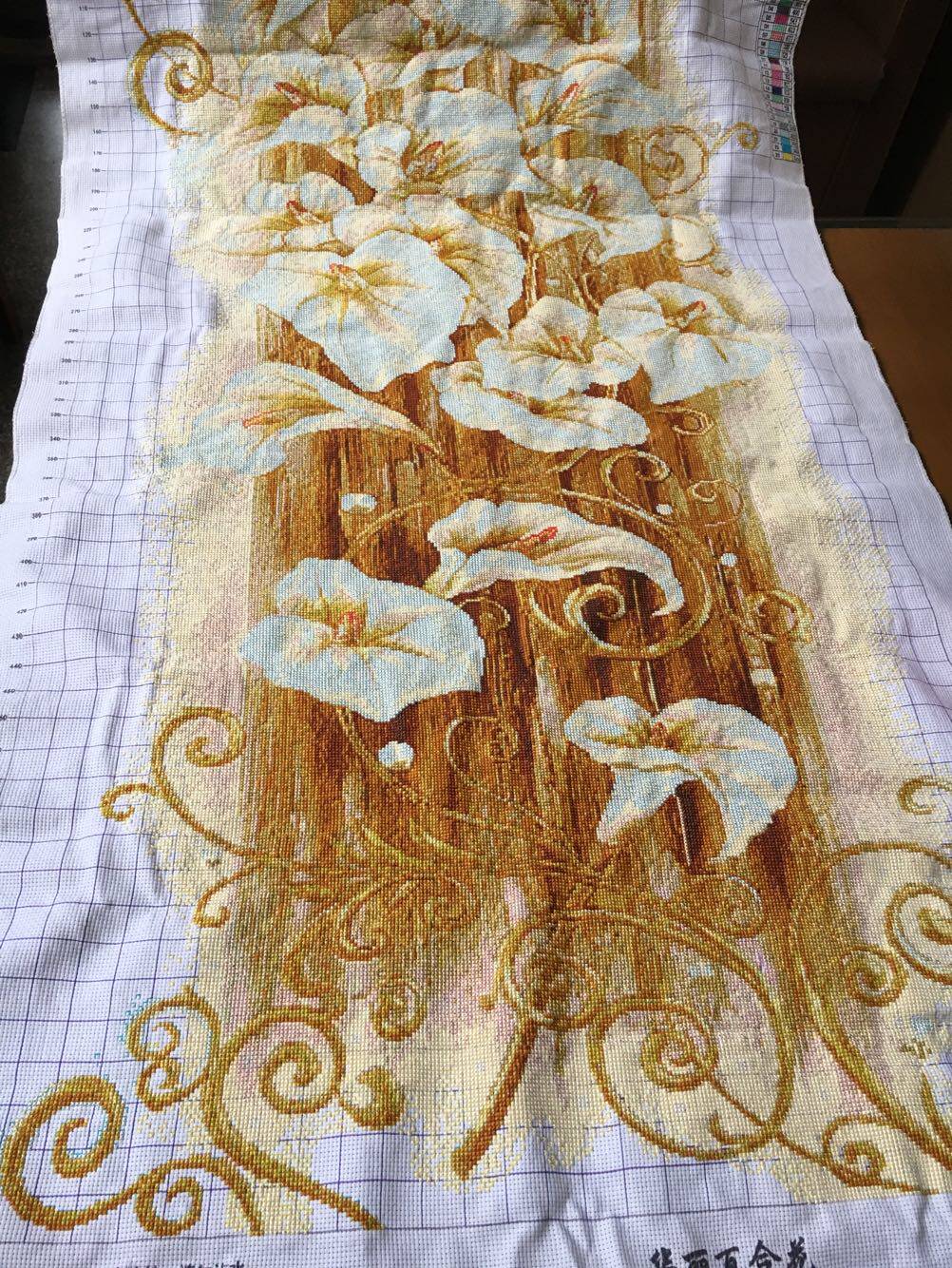 十字绣新款线绣客厅大幅华丽百合花简约现代竖版玄关过道挂画_7折现价