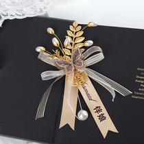 Golden leafy butterfly Chinese wedding chest flower wedding groom bridal bridesmaid with bridal brooch meritocratic parents full set of brooch