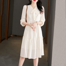 High-end temperament waist slim chiffon dress womens 2022 summer new Korean style fashion mid-length a-line skirt