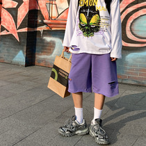 Leman Jin Jun summer shorts men's hip-hop casual hole short pants tide brand fashion pants men's and women's same style