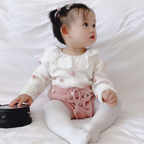 Spring and autumn baby knitted one-piece go out cute triangle romper climbing clothes female baby princess cute bag fart clothes