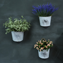Simulation Flower Bouquet Rose Iron Bucket American Pastoral Vintage Family Household Living Room Restaurant Heating Wall Hanging
