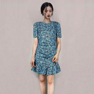 2020 new haunchy fishtail Blue Leopard Dress