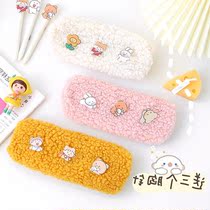 Japanese simple lamb fluff velvet net red student stationery box Large capacity personality storage box Pencil bag
