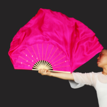 Silk pure rose red dance fan Bamboo bone lengthened silk fan dance fan Classical dance Jiaozhou Yangge fan National dance