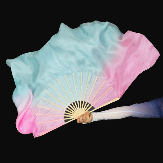 인상 Lanshan 수직 염색 핑크 블루 실크 댄스 팬 운율로 가득한 양면 그라디언트 컬러 Jiaozhou Yangge 팬 실크 스카프 인상 Lanshan 수직 염색 핑크 블루 실크 댄스 팬 운율로 가득한 양면 그라디언트 컬러 Jiaozhou Yangge 팬 실크 스카프