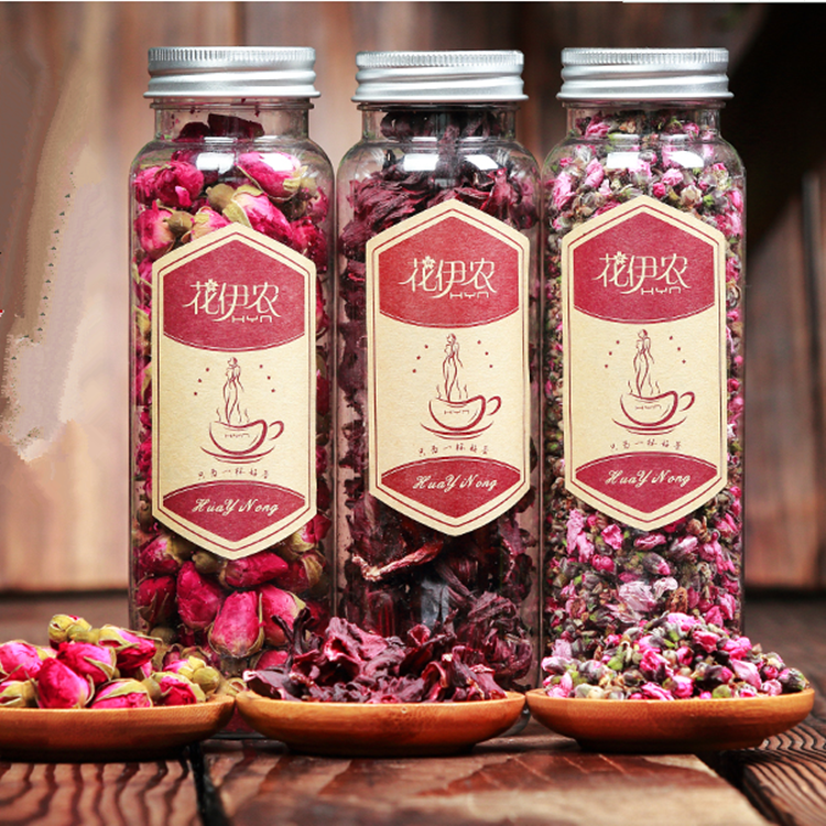 玫瑰花茶洛神花桃花茶组合茶花草茶三瓶装秀腰三花茶冬季泡水喝