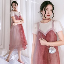 Maternity dress summer dress Korean version of the foreign maternity fashion suit hot mom out fashion style summer skirt