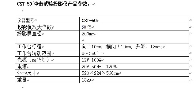 夏比cst-50冲击试验投影仪