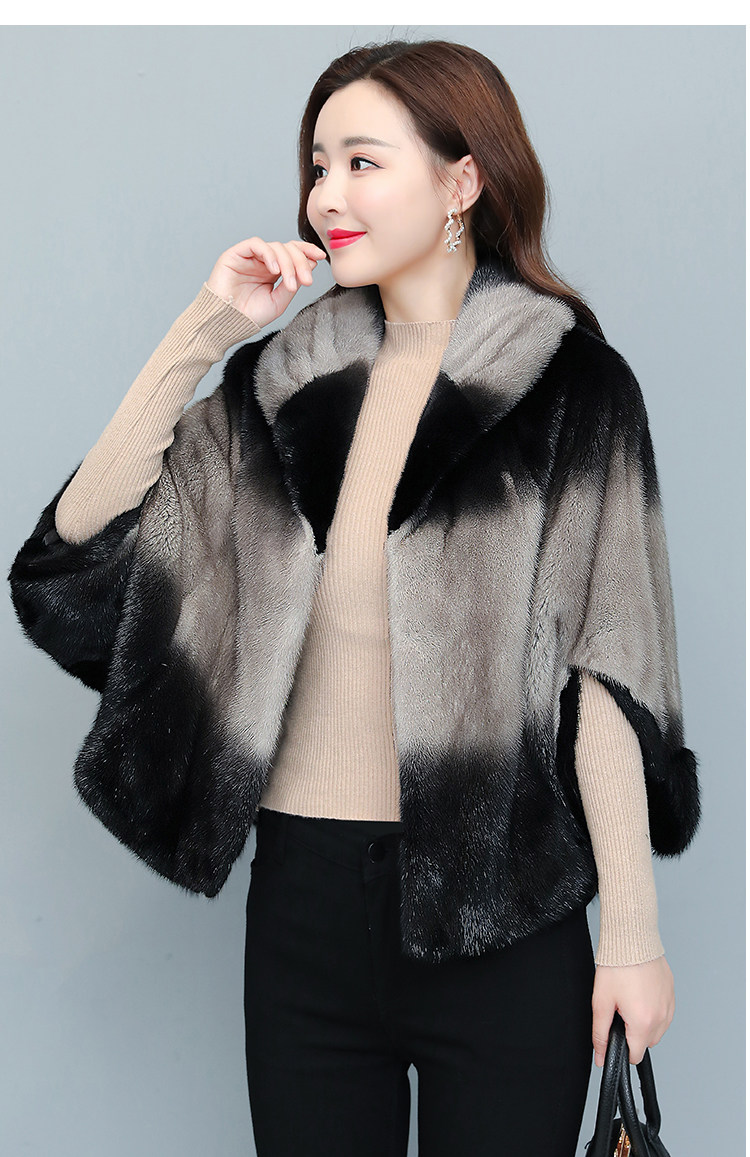 实拍2958#水貂毛皮草外套女冬季短款貂皮大衣女披肩斗篷蝙蝠衫