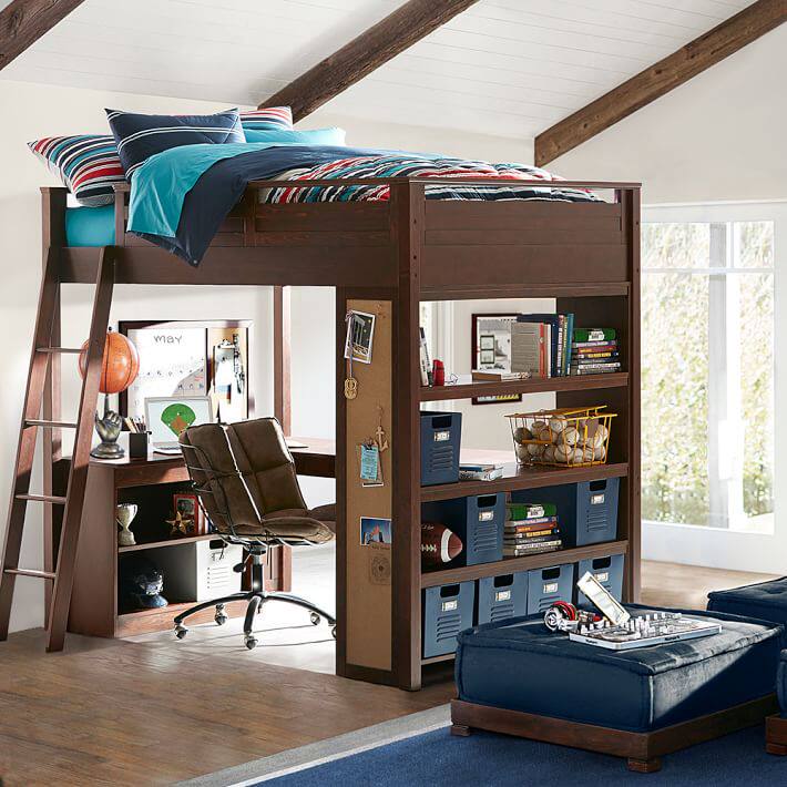 定制 美式儿童成人高低床实木上下简约省空间多功能床高架双层床带