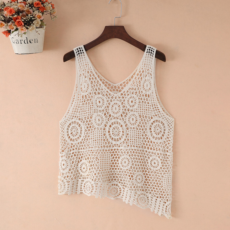 Hollowed-out harness vest female summer short 100 lap knit small waistcoat spring autumn loose inclined shoulder asymmetrical blouses