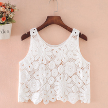 Small padded vest women with short sleeveless crochet blouse with skirt waistcoat spring and summer cotton vest women wear