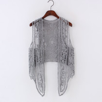  Vest womens summer thin short knitted cardigan with hollow small waistcoat spring and autumn sleeveless womens lace vest