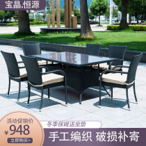 Courtyard Outdoor balcony Small table and chairs Combination ins Fengyi table Four chairs outdoor leisure drinking tea chine chair beach umbrella