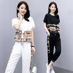 时尚套装女大码女装2021夏季新款宽松显瘦休闲短袖两件套