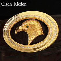 Avocado Leather Men Leather Strap Stainless Steel Inlaid Drilling Eagle Head Button Inside Buttoned Waistband Business Casual CI67