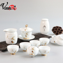 Light luxury kung fu tea set home living room Cup Cup modern office meeting guest tea exquisite white porcelain teapot