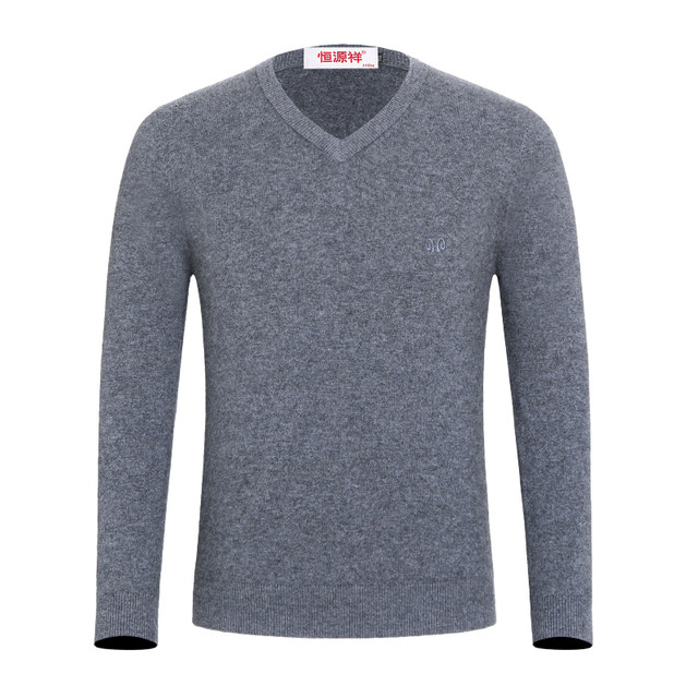 ລະດູຫນາວ Hengyuanxiang cashmere sweater ຜູ້ຊາຍຄໍ v ຫນາ, ທຸລະກິດອາຍຸກາງ, ຫົວໃຈຄໍ sweater sweater ຂອງພໍ່ສີແຂງ sweater woolen