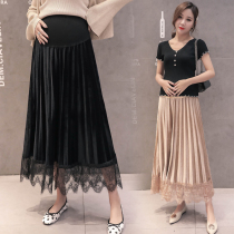 Fat plus size maternity dress spring and Autumn fashion lace loose pregnancy velvet belly skirt 200 pounds