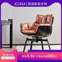 Italian bb Italian-style minimalist Leather Backrest Brief armchair Dining Chair Design Light Lavish Nordic American