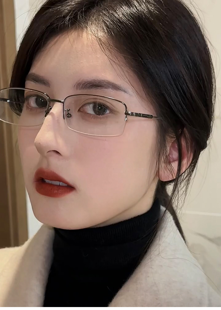 高启兰同款眼镜女高级感御姐风斯文金丝半框近视眼镜框男款显脸小_超