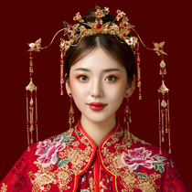 Retro bride headdress beautiful clothing Red Chinese classical step gold costume phoenix crown wedding jewelry female atmosphere