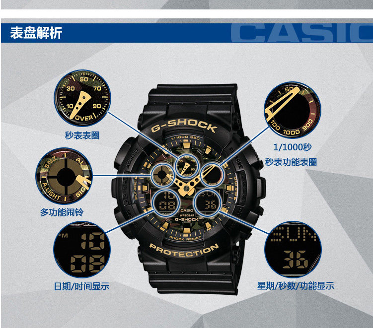 【直营】卡西欧手表男g-shock黑金 ga-110gb-1a防水运动时尚 进口