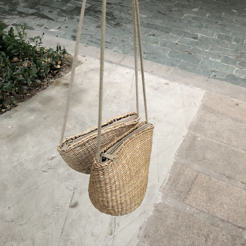 实拍实价小草包春夏海滩度假风草编织麻绳单肩包新款斜挎包包k06