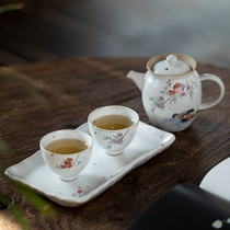 Fanyue Jingdezhen hand-painted coarse pottery peach blossom Mandarin duck two Cup gift box set set travel home kung fu tea set