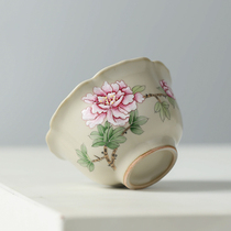 Jingdezhen hand-painted pastel peony Cup Ru kiln open piece sunflower mouth ceramic retro style tea tea cup kung fu master Cup