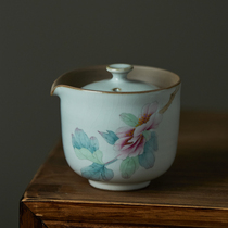 Jingdezhen hand-painted peony quaint pottery Ru kiln open film can raise hand-grab pot bubble teapot kung fu teapot