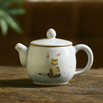Fanyue Ru Kiln can raise hand-painted orange cat cute kung fu tea set small teapot White Tea Tea Teapot with filter