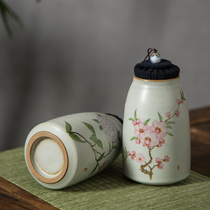 Jingdezhen hand-painted quaint Zen classical tea jar Hydrangea peach blossom Japanese sealed small tea warehouse storage tank