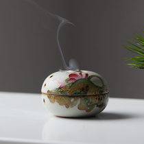 No fan Jingdezhen Hand-painted lotus Lotus Quaint Zen incense burner Tower incense plate Incense insert incense burner Japanese aroma stove