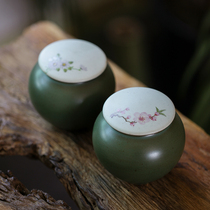 Jingdezhen hand-painted quaint Zen classical peach blossom small tea jar Japanese sealed tea warehouse storage tank