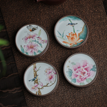 Fanyue Jingdezhen hand-painted magnolia Lotus peony cover tea ceremony accessories Ru kiln open Film fine work Chinese pastel