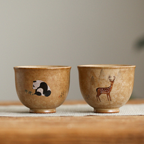 Hand-painted cute Panda small teacup kung fu tea set kiln glaze elk big master tea cup tea cup