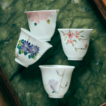 Fanyue under glaze colorful literary art hand-painted white porcelain lotus tea cup hand-painted hydrangea kung fu small tea cup Magnolia Tea Cup