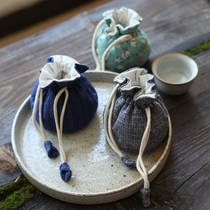 Non-fan hand-woven old cloth hand-thickened cotton and hemp travel portable tea bag Master cup tea cup bag storage bag