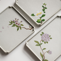 Japanese hand-painted coarse pottery Hydrangea camellia pot holder pot holder Dry tea plate Dry fruit plate Ceramic flower Gongfu tea set