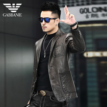 New Haining Leather Jacket Suit Collar Waxed Leather Jacket Men Oil Waxed Goat Leather Youth Suit Handsome Coat