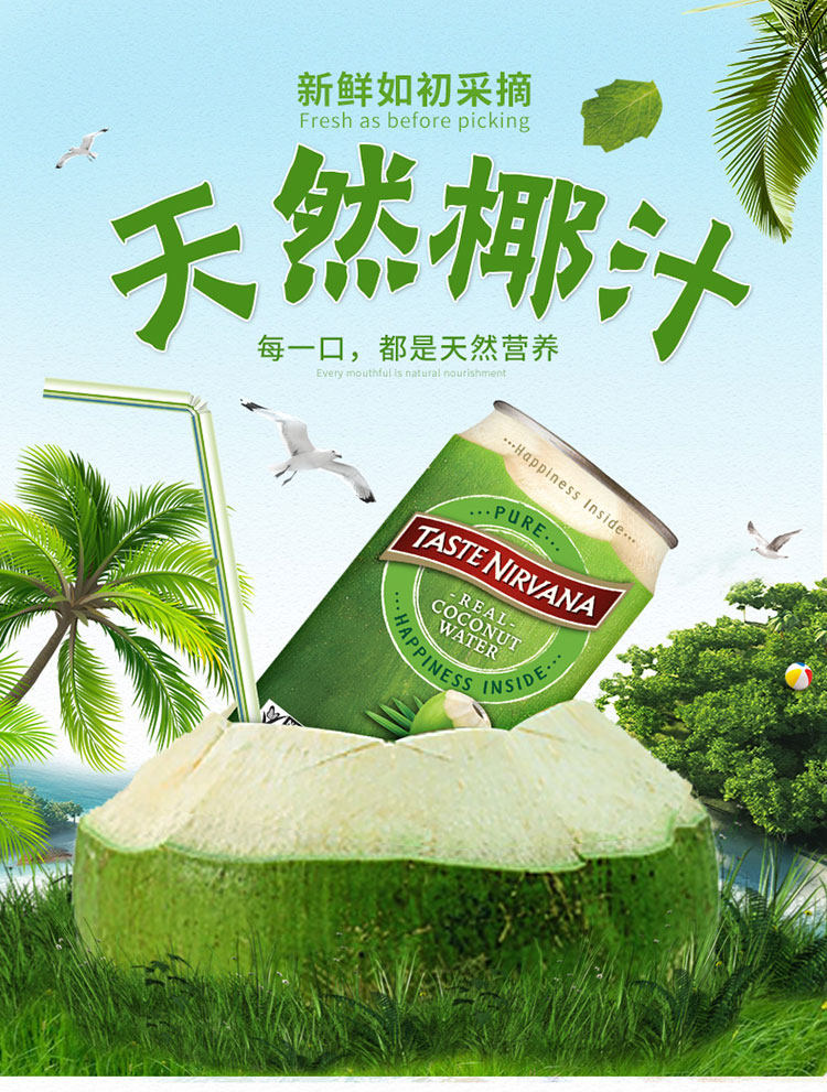 taste nirvana coconut water泰国100%天然原味椰子水椰青水300ml_7折