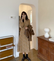 Berry like you and happy big Pang custom temperament fashion long skirt foreign style long sleeve floral dress female autumn