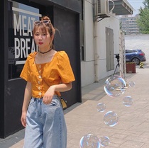 Berry like you and happy big Pang custom one-row buckle short sleeve elastic waist shirt solid color simple