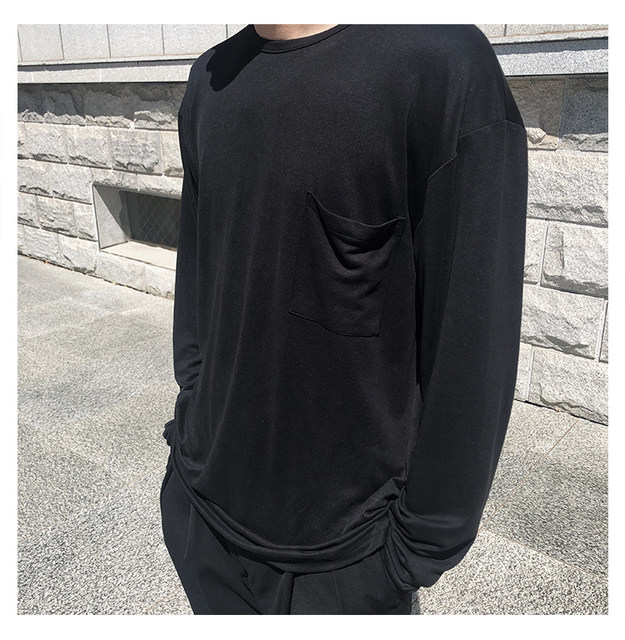 AaNnnormcore summer ງ່າຍດາຍ casual cupro silk long-sleeved drape pocket long-sleeved T-shirt base protection sun