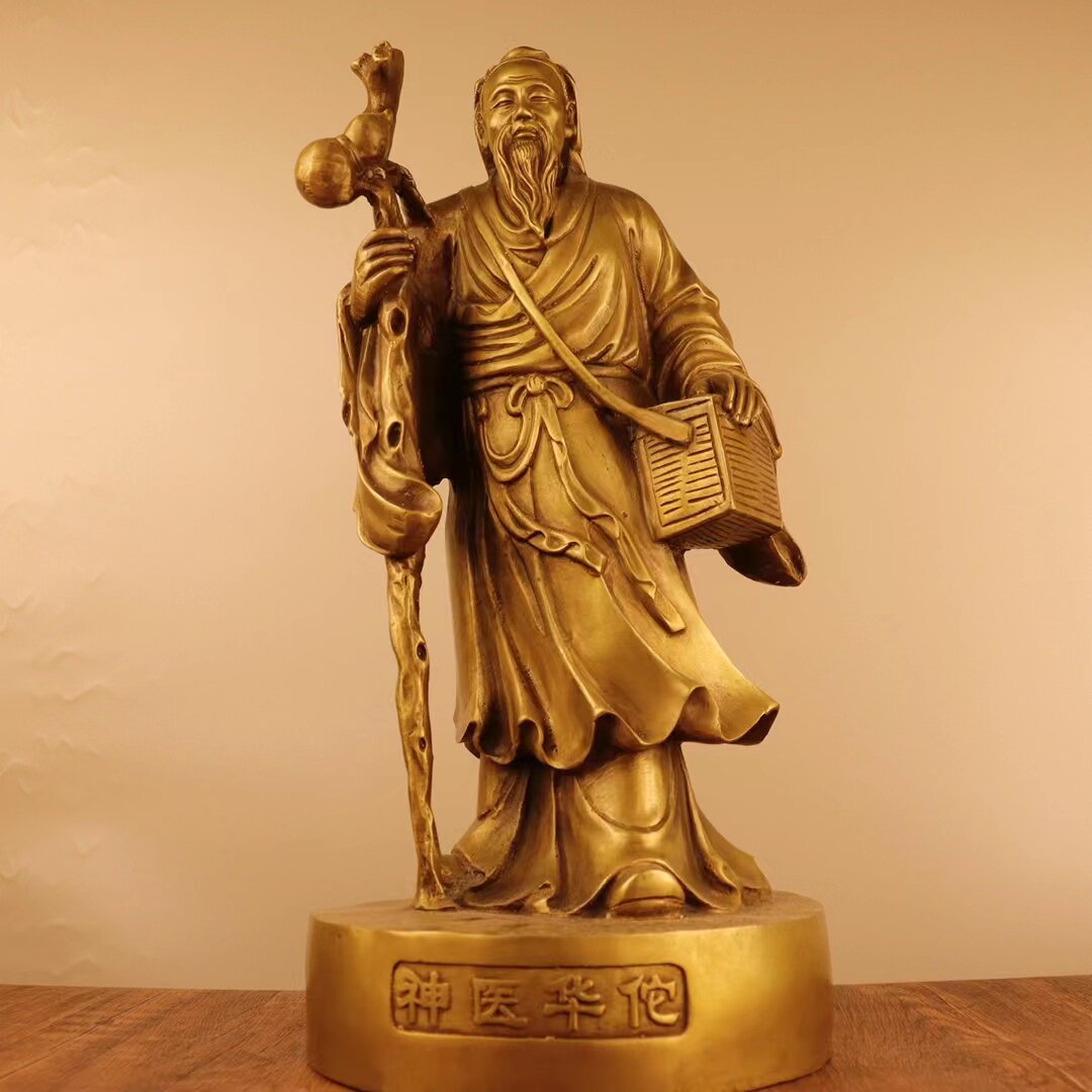 纯铜人物神医华佗仙师坐像战像摆件中医院诊所桌面供奉装饰品