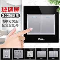 Bull switch socket 86 type household wall one open 5 five holes G22 tempered carbon crystal black high crystal glass panel