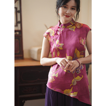 Zhus original (fumbling) hand-painted genuine silk fragrant cloud yarn blouse fashion improved Chinese temperament irregular womens clothing